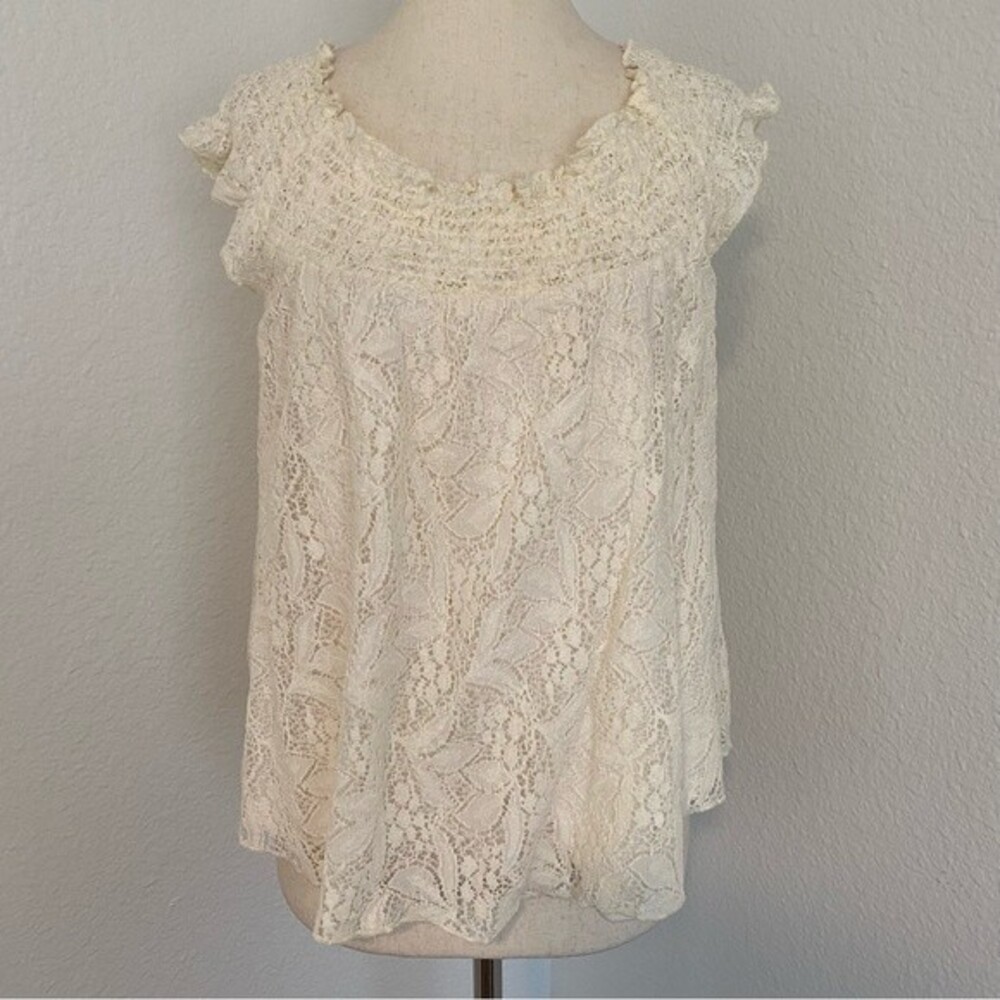Mossimo Ivory Cream Lace Crop Lined Floral Glam Sexy Top Size L